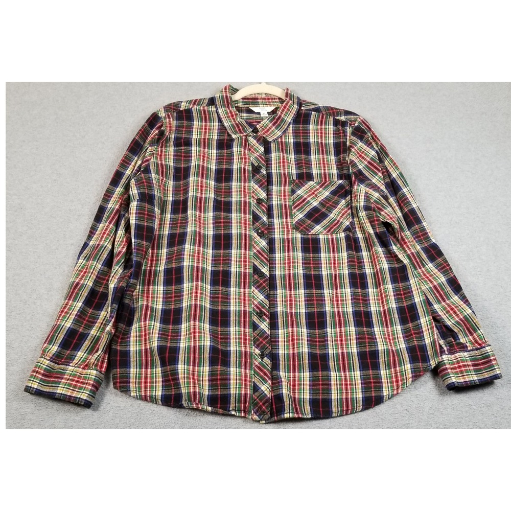 Time and Tru Flannel Shirt Womens XL Tartan Plaid Long Sleeve Cotton Preppy Fall